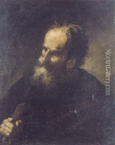 A Male Saint Holding A Staff Oil Painting - Francesco Fracanzano