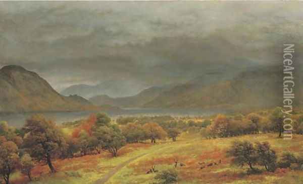 View of Place Fell and Hellvellyn, Ullswater, from Gowbarrow Park Oil Painting - John Glover