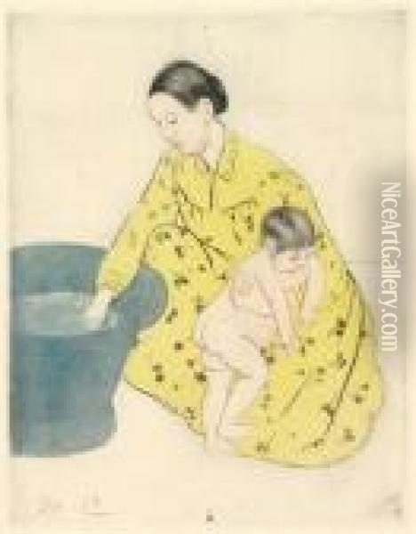 The Bath Oil Painting - Mary Cassatt