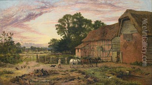 Evening: Return To The Homestead Oil Painting - Benjamin Williams Leader