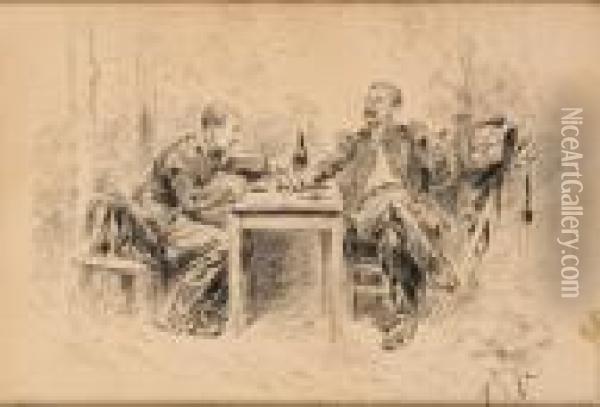 Officiers De Dragons Conversant Oil Painting - Alphonse Marie de Neuville