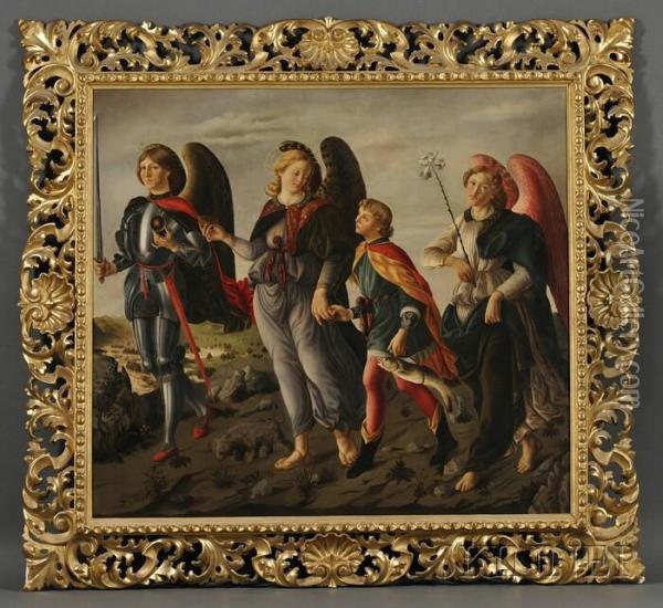 The Three Archangels With Tobias Oil Painting - Francesco Botticini