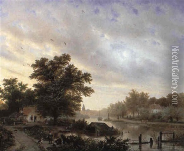 Hollandische Kanallandschaft Oil Painting - George Gillis van Haanen