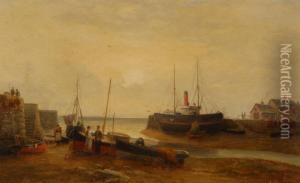 Ramsey Fishing Harbour At Low Tide Oil Painting - Frank Rawlings Offer