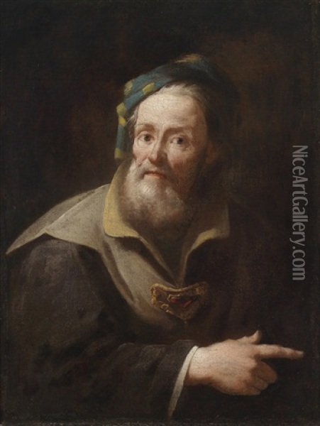Ein Bartiger Alter Mann Mit Orientalischer Kopfbedeckung Oil Painting - Giuseppe Nogari