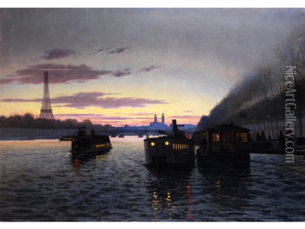 Nachtliche Ansicht Von Paris Mit Eiffelturm Und Trocadero Oil Painting - Eugene H. Frey