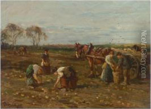 Working In The Field Oil Painting - John Atkinson