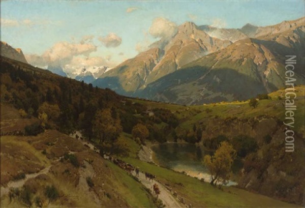 Prachtvolles Alpenpanorama Oil Painting - Carl Julius E. Ludwig