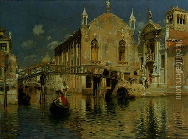 Campo D'abbazua With The Scuola Vecchia Della Misericordia In Cannareggio, Venice Oil Painting - Rubens Santoro
