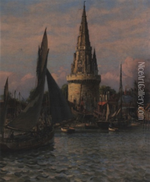 Harbor Scene At La Rochelle, France Oil Painting - Paul Jobert