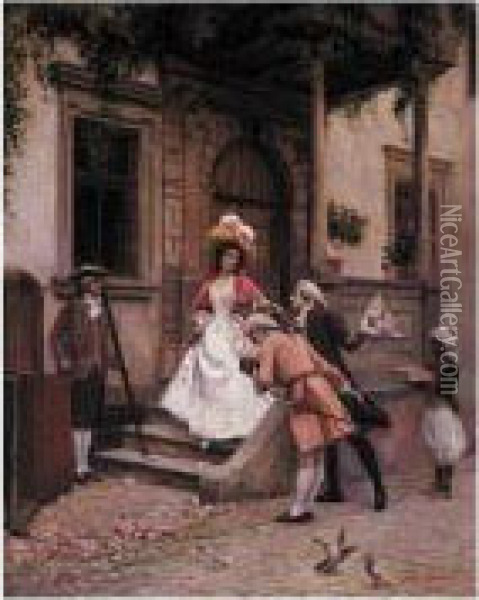 The Courtship Oil Painting - Jules Girardet