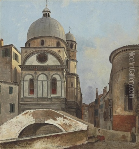 The Churches Of Santa Maria Dei Miracole And Santa Maria Nova, Venice Oil Painting - Ippolito Caffi