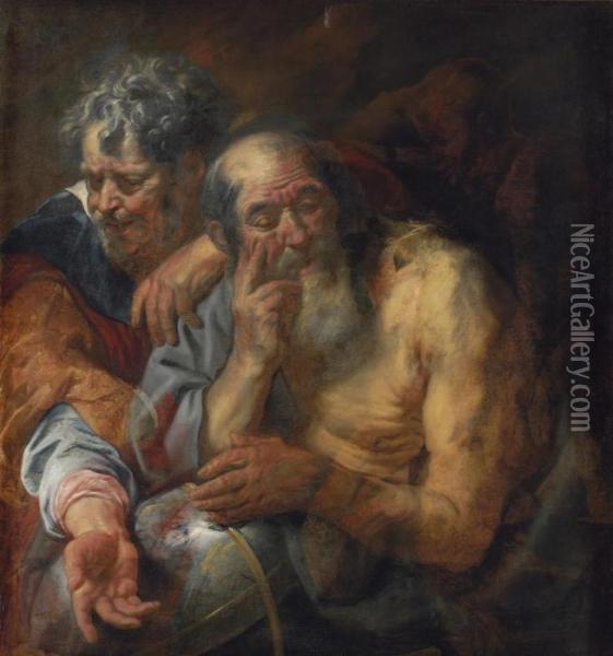 Heraclitus And Democritus Oil Painting - Jacob Jordaens