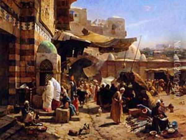 Market in Jaffa Oil Painting - Gustave Bauernfeind