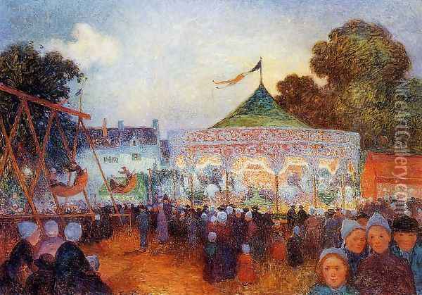 Carousel at Night at the Fair Oil Painting - Ferdinand Loyen Du Puigaudeau