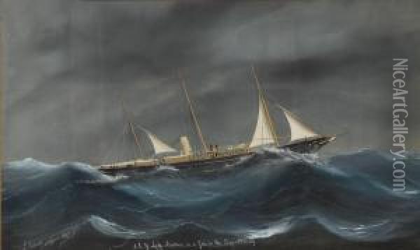 Ritratto Del Steam Yacht Lady Beatrice In Navigazione Oil Painting - Luigi Roberto