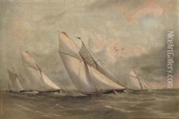 Racing Cutters Beating To Windward Oil Painting - Arthur Wellington Fowles