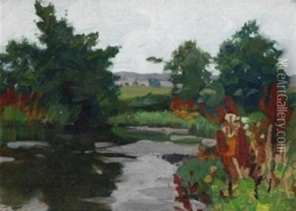 Am Bach Oil Painting - Adolf des Coudres