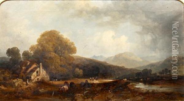 Figures In A Wooded Landscape Oil Painting - Henry John Boddington