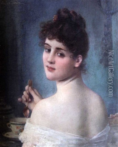 Elegante Prenant Le The Oil Painting - Jules Frederic Ballavoine