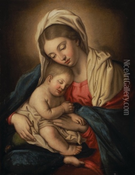 Madonna Mit Dem Schlafenden Kind Oil Painting - Giovanni Battista Salvi (Il Sassoferrato)