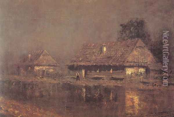 Houses by the River after 1898 Oil Painting - Laszlo Mednyanszky