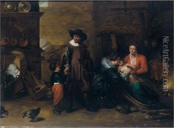 The Visit To The Wet Nurse Oil Painting - Egbert van der Poel