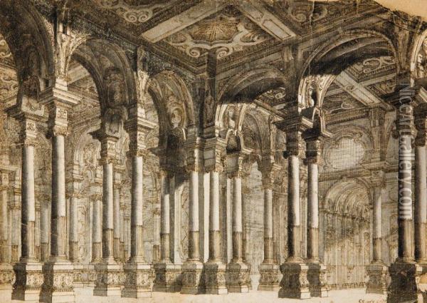 Fantaisie Architecturale Pour Un Palais Oil Painting - Ferdinando Galli Bibiena