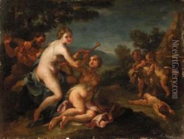 Rocca, M.
Nymphs And A Satyr With Putti Playing With A Goat Oil Painting - Michele Da Parma (see Rocca)