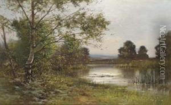 Cattle Watering In A Sunlit Lake Oil Painting - Ernest Parton