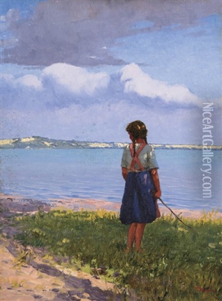 Wondering By The Shore Oil Painting - Istvan Meroe