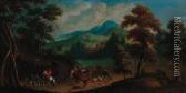 A Hunting Party In An Extensive River Landscape Oil Painting - Jan Wyck