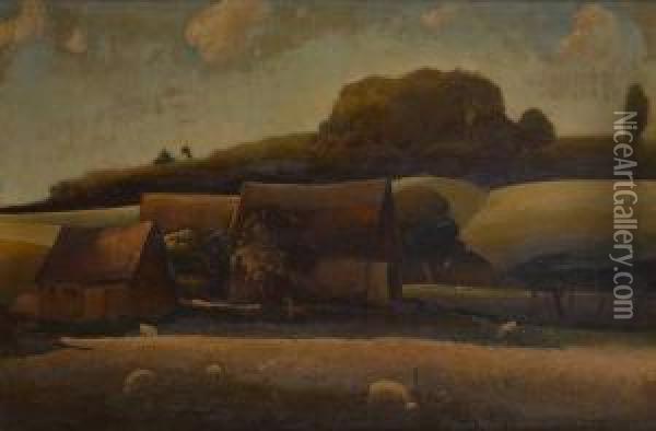Paysage Avec Fermes Oil Painting - Ernest Welvaert