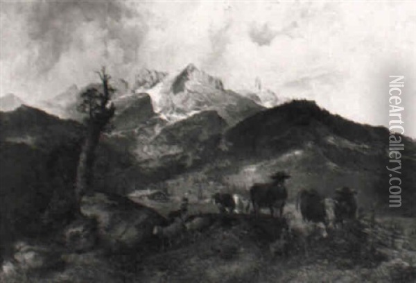 Alm Unterhalb Der Alpspitze Oil Painting - Michael Sachs
