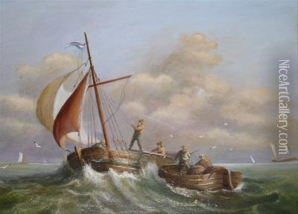 Lobster Fishing In A Squall Oil Painting - William Ellerton Fry