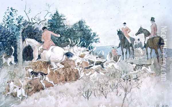 Fox Hunting- oing to Cover Oil Painting - Randolph Caldecott