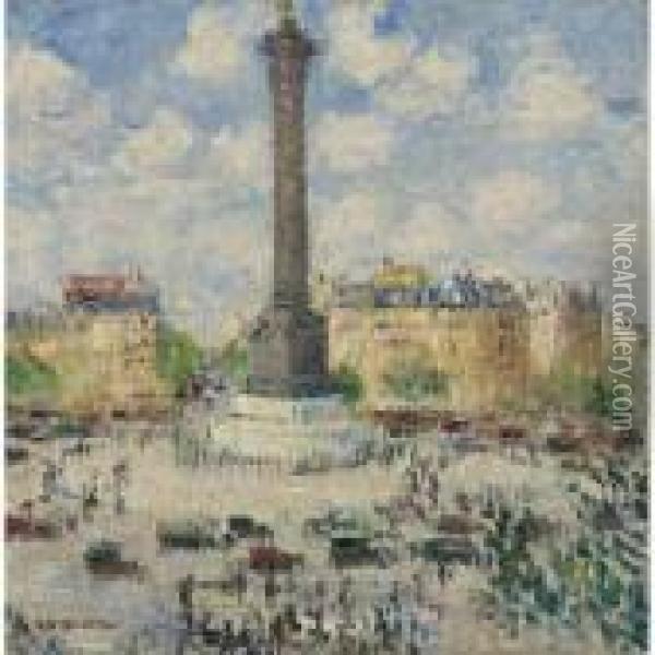 La Place De La Bastille Oil Painting - Gustave Loiseau