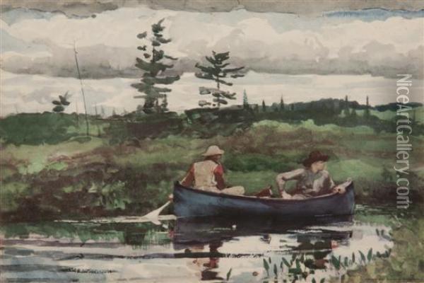 Men In Canoe/the Blue Boat Oil Painting - Winslow Homer