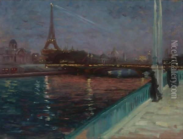 The Eiffel Tower At Night Oil Painting - Alfred Henry Maurer