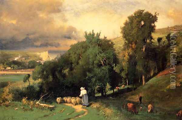 Hillside At Etretet Oil Painting - George Inness