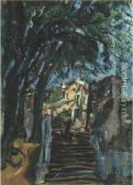 Les Escaliers A Chartres Oil Painting - Chaim Soutine
