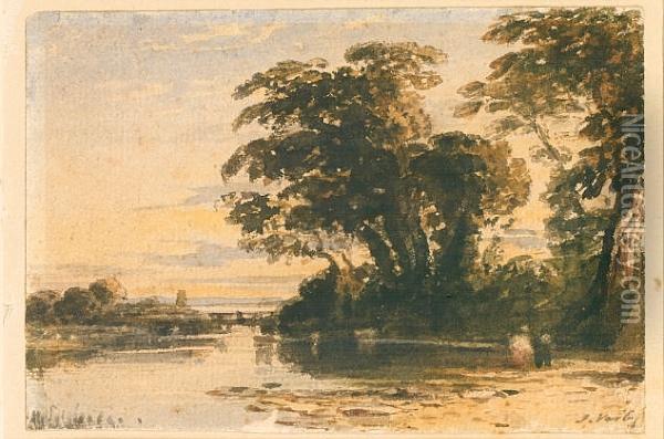 River Landscape Oil Painting - John Varley