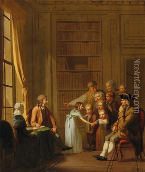 Nobles Receiving A Peasant Family Oil Painting - Jacob Buys