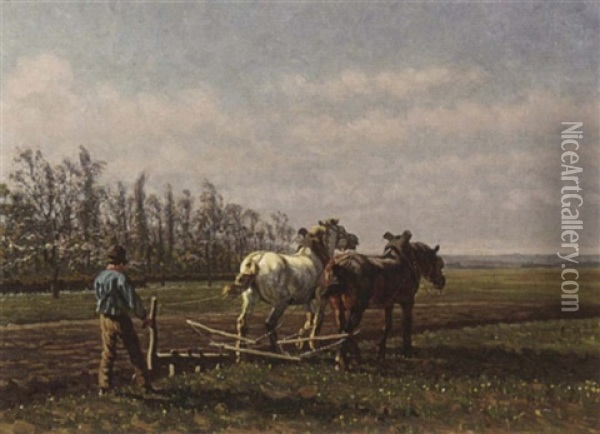 A Ploughing Farmer Oil Painting - Cornelis Albert Johannes Schermer