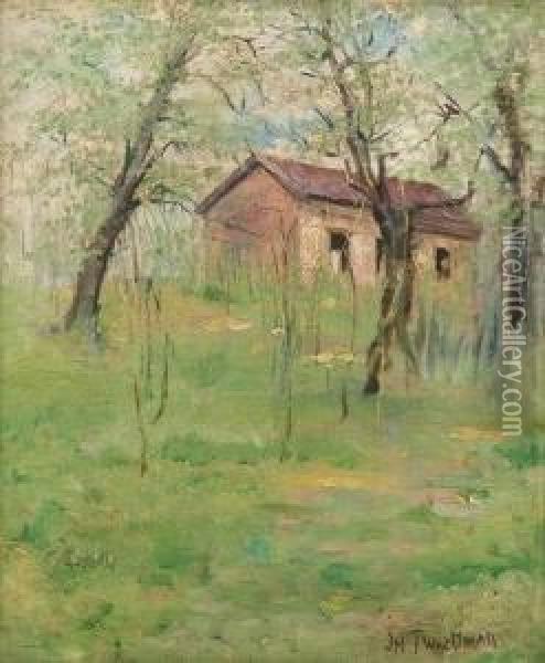 Cabin In The Woods In Spring Oil Painting - John Henry Twachtman