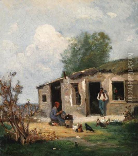 Cour De Ferme En Normandie Oil Painting - Stanislas Lepine