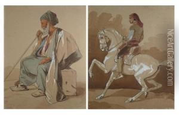 Cavalier Et Vieil Oriental Oil Painting - Nicolas Toussaint Charlet