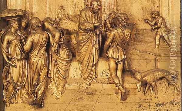 Isaac Sends Esau to Hunt Oil Painting - Lorenzo Ghiberti