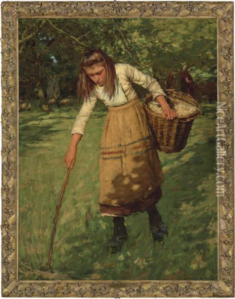 Thangue, R.a. The Wool Gatherer Oil Painting - Henry Herbert La Thangue