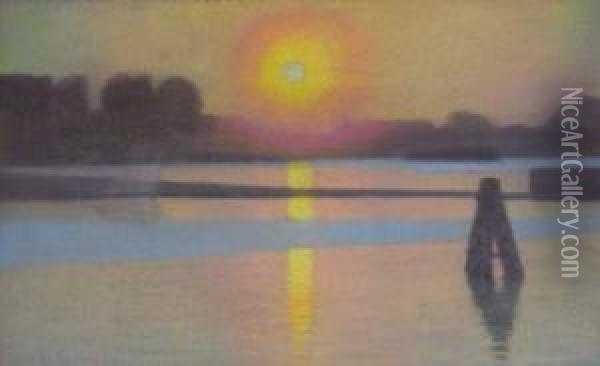 Coucher Du Soleil (1914) Oil Painting - Eduard Kasparides